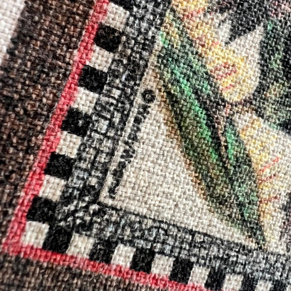 Vintage Rooster Woven Tapestry Napkin Fringed Farmhouse Kitchen Decor 17x17
